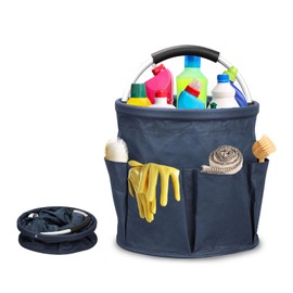 Cleaning Basket, Cleaning Supplies Organiser, Tool Basket with 6 Outer Pockets, Storage Basket with Handle, Tool Basket Bag for Indoor, Garden, Bathroom, 28 x 28 cm