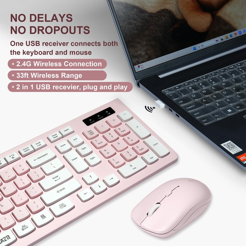 Wireless Keyboard and Mouse Combo, Reccazr 2.4G Full-Sized Keyboard and