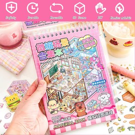 Dwpetzo 20 Sets DIY 3D Sticker Scenes for Adults with Tweezer, Kawaii 3D House Miniature Sticker Therapy, Make Your Own Mini Room Scene Collection Book for Adult Kids Relief Stress Pass The Time