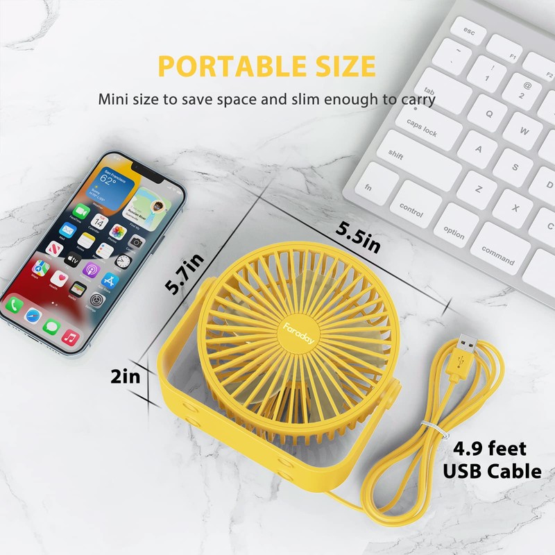FARADAY USB Desk Fans 5 Inches Portable Table Fans 360°