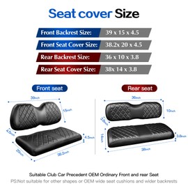 NOKINS 4PCS Golf Cart P Diamond Seat Covers Kit,Front and Rear Seat Covers for Club Car Precedent Original Regular Seat Cushion, No Stapler, Golf Cart Vinyl Replacement Seat Cover,Black Stitching