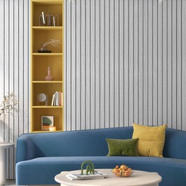 Yenhome 3D Textured Wood Slat Wall Panels, Soundproof Acoustic Panels for Interior Walls & Ceilings, Self-Adhesive Foam Panel with Grayish White Wood Modern Decor Office Home Theater Studio 12"X118"