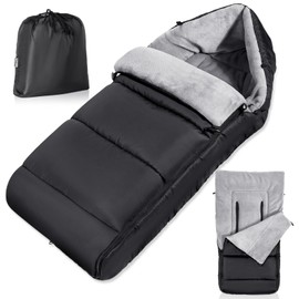 Universal Footmuff for Pushchair, Waterproof Cosy Toes for Baby Pram Stroller Buggy with Adjustable Zip, Easy Access, Detachable & Durable, Warm Thick Cationic Fabric, Washable, Elegant Black