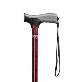 Carex Health Brands Soft Grip Walking Cane - Height Adjustable with Wrist Strap - Latex Free Soft Cushion Handle, Red Pattern & Marble, 40 Inch (Pack of 1)