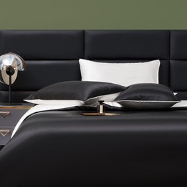 Boqingzhu Satin Glanzsatin Bettwäsche 135x200cm Schwarz Weiß Uni Luxus Seide Wende Bettwäsche Set Glatt Glänzend Bettbezug mit Reißverschluss und Kissenbezug 80x80cm