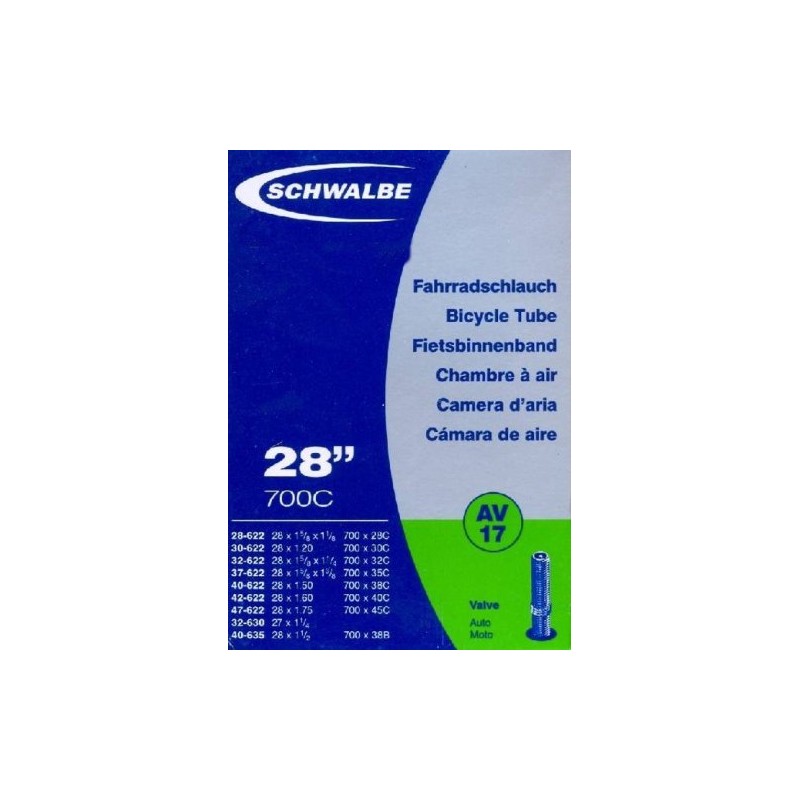 SCHWALBE AV17 Inner Tube with Schrader Valve ~~28 "37–622 MM