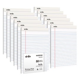 ViVin 5 x 8 Inch Legal Pads, 12 Pack, Narrow Ruled, 50 Sheets Per Writing Pad, White Paper, Perforated Note Pads Ideal for Home, Office, Business, 600 Sheets (12 Pack of 50)