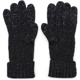 styleBREAKER 09010018 Women's Knitted Gloves with Cable Knit, Metallic Look and Double Waistband, Winter Knitted Gloves, black
