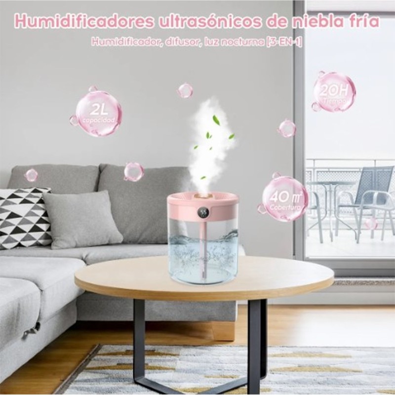 2L Mist Humidifier Pink Mute USB Night Lamp Function Dual