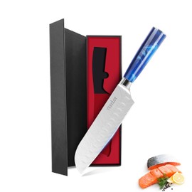 Cuchillo de Chef Yeeclot, Cuchillo Profesional Japonés Santoku 7 pulgadas, Nuevo Mango Ergonómico de Resina Resistente a la Corrosión con Caja de Regalo…