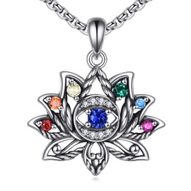 JBAERD Evil Eye Necklace Sterling Silver Lotus Evil Eye Pendant Protection Amulet Jewelry Gifts for Men
