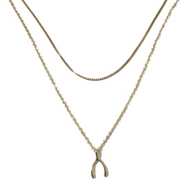 sunglnl WishBone Necklace For Women, Gold Stack Necklaces Two Layer Chain Make A Wish And Put On Your Necklace Jewelry Gift (gold)