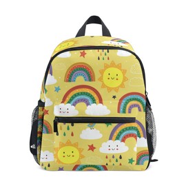 ALAZA Boys Girls Children's Backpack with Chest Strap, Kids Little Backpacks Toddler Rucksack Yellow Cute Rainbow Cloud Bird and Sun Small Schoolbag Bookbag