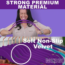 MIZGI Premium Velvet Hangers (50 Pack) Heavy Duty - Non Slip Felt Hanger - Velvet Suit Hangers Dark Purple - Rose Gold Hooks,Space Saving Clothes Hanger