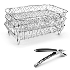 LPAMABA 3 Stück 304 Edelstahl Air Fryer Racks Korb Stapelbar Luftfritteuse Racks Heißluftfritteuse Racks Luftfritteuse Korb Air Fryer Tray Grillrost Rack Air Fryer Heißluftfritteuse Zubehör