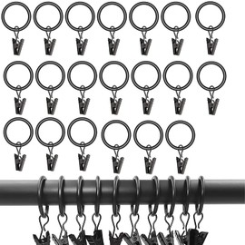 YHZMY Pack of 20 curtain rings, black, curtain rings with clips, metal, hooks, stainless steel
