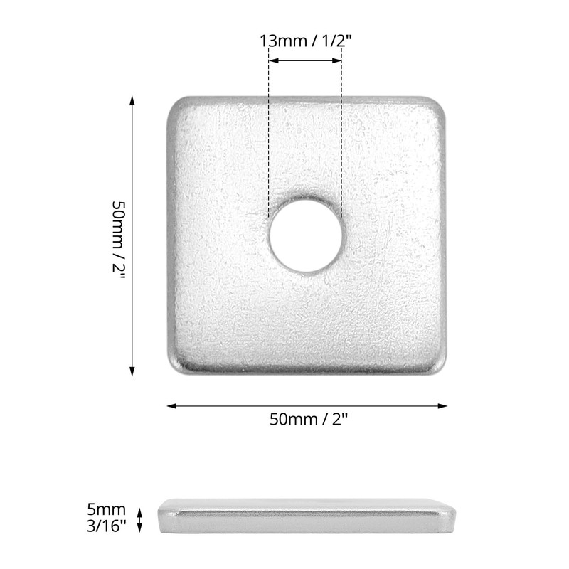 QWORK 50-Pack Galvanized Square Washers Plate – 1/2" ID, 2x2"