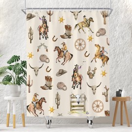EOVDSFW Western Cowboy Shower Curtain for Bathroom Set Aztec Cactus Vintage Bohemian Boho Cow Bull Skull Farmhouse Country Bath Curtain 60 x 72 Inch Decorative Polyester Fabric Cloth Waterproof Decor