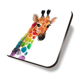 1 x Square Coaster - Giraffe Rainbow Animal Watercolor Cork Backed MDF Glossy Tea Coffee Accessory #59738