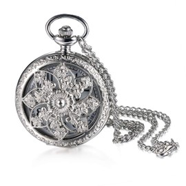 Lancardo Pocket Watch Analogue Quartz Movement Vintage Women Men with Necklace Pullover Chain Watch for Birthday Christmas New Year, silver