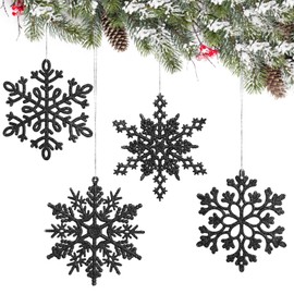 Kesote 24 Snowflakes Decoration Black Christmas Decoration Pendant Christmas Tree Decoration Glitter Christmas Tree Christmas Tree Christmas