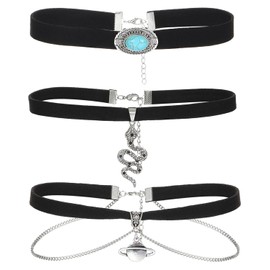 JEXOWIQ Women's Necklaces, 3 Pieces Traditional Velvet Choker, Nostalgic Costume Necklace, Tight Fitting Choker, Elastic Women's Costume Jewellery, Velvet Choker, Narrow