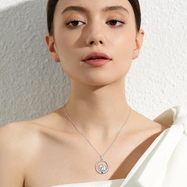 Reaii Natural Turquoise Elephant Necklaces for Women 925 Sterling Silver Necklace Lucky Elephant Pendant Moon Elephant Jewelry Christmas Gift for Wife Mom