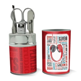 Headphones Music Terms Words Collage Stainless Steel Manicure Pedicure Grooming Beauty Care Travel Kit