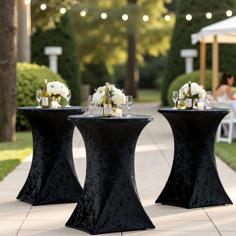 netbros 2 Pack 32x43 in Velvet Cocktail Tablecloth Black, Thick