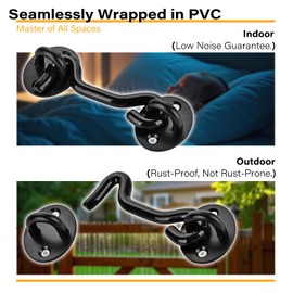 Aucuqu PVC Coated Hook and Eye Latch Lock –Fully Covered Silent Hook, Rust-Resistant for Doors, Gates, Barns, Windows, Fences with Screws, 4 Inch - Black