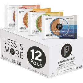 Protein Puck Vegan Plant based Protein Bar – Natural Healthy Snack Bars, 12 Count, 1.34oz Mini, Gluten Free, Dairy Free, No GMO, Kosher – Variety pack - Dark Chocolate, Peanut Butter, Sport Nutrition