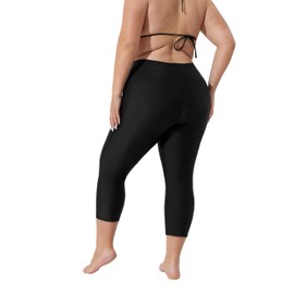 Charmo Women High Waist Swim Shorts Quick Dry Stretch UPF 50+ Bikini Bottoms Lightweight Yoga Short Black 1X