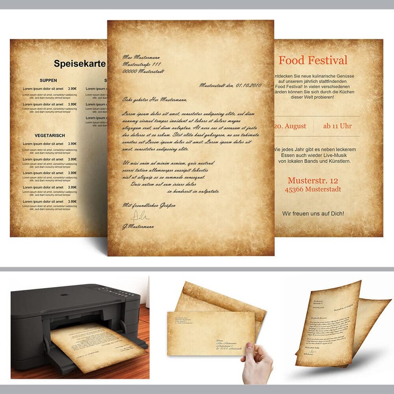 25 envelopes (windowless) Old Paper Vintage, Rustic DIN Long (220x110