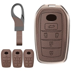 Sleek Key Fob Cover with Keychain for Toyota Sienna Smart 4/6 Buttons Leather Sleeve and Metal Case Protector Compatible with 2011-2025 Sienna Keyless Entry Remote Holder Easy Snap-On Design