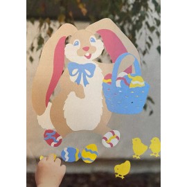 Stik-EES Easter Window Clings Floppy Cottontail Vintage Stik-EES  13” Bunny w/ Basket NEW