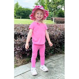 LACOFIA Baby Sun Hat Toddler Girls Summer Bucket Hat Kids Wide Brim Beach Cap with Adjustable Chin Strap Pink Flower 6-12 Months