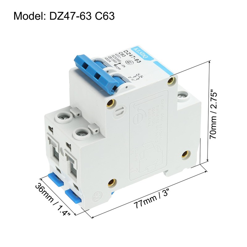 sourcing map Miniature Circuit Breaker Low Voltage AC 63A 400V