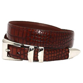Torino Leather Alligator Embossed Calfskin Dress Belt with 4PC Buckle Set - Cognac 40