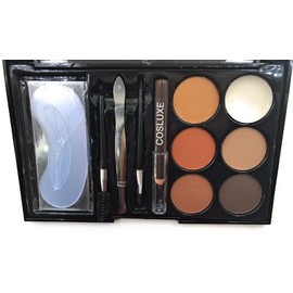 Eyebrow Contour Powder Kit,COSLUXE Eyebrow Makeup Palette,6 Eyebrow Powders,3 Eyebrow Stencils,1Spoolie 1Brush 1Tweezers 1 Eyebrow Pencil, for Women's & Girls (set-01)