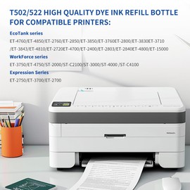 uMolynX T502 522 Dye Ink Refill Bottles Replacement for Epson ET2760 ET4760 ET2750 ET3760 ET2850 ET15000 ST4000 ST2000 ET3710 ET3850 ET3750 ET4850 ET830 ET4750 ET2700 ST3000 3700 Black C M Y 4 Pack