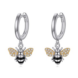 Vadmans Bee Earrings Sterling Silver Hoop Earrings Bee Dangle Drop Earrings Jewelry Mothers Day Birthday Gifts for Women Girlfriend (Bee Earrings)