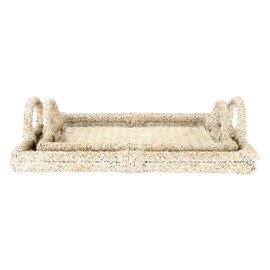 Creative Co-Op Decorative Rattan Handles & Whitewashed Finish (Set of 2 Sizes) Trays, White