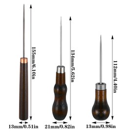 Ptwola 3 Pcs Scratch Awl Tool Gourd Shape Handle Leather Awl Punch Tool Wooden Punch Hole Craft Maker Tool Repair Shoes Sewing Stitching Supplies for Tailors Crochet DIY Cloth Stitch Bookbinding