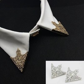 2PCS Retro Hollow Triangle Collar Pins Brooch for Men Women Fashion Simple Gold Silver Palace Brooch Buckle Shirt Collar Decoration Parts (Gold)