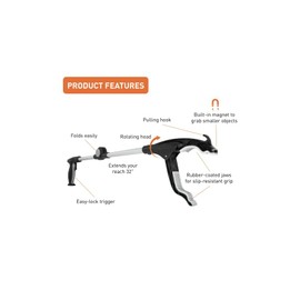Folding Reacher Grabber Tool, 32 inch Length, Magnetic Tips with Rubber Grip