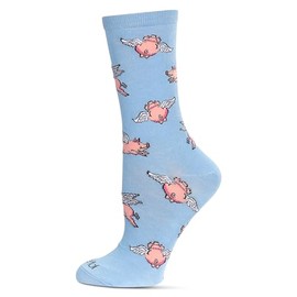 MeMoi Women's Flying Pigs Rayon Crew Socks Light Blue 9-11