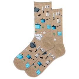 Hot Sox Women's Fun Occupation & Mom Crew Socks-1 Pair Pack-Cute & Funny Mother's Day Gifts, Chef (Hemp Heather), 4-10