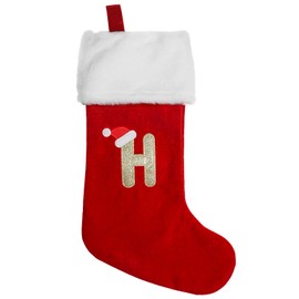 SULOLI 20 Inches Monogram Christmas Stockings with Letters,Super Soft Plush Christmas Stockings Large Embroidered Stockings Red Letter Stockings for Christmas Holiday Xmas Gift(H)