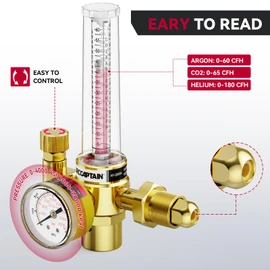 ARCCAPTAIN Argon/CO2/Helium Regulator with 8.2FT Inert Gas Welding Hose, MIG and TIG Flow Meter Gas Regulator Gauge Welding Weld, 0-4000 PSI, 0-180+ CFH, CGA580 Inlet Connection