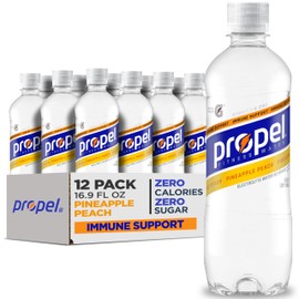 Propel Immune Support Electrolyte Enhanced Water Sports Drink, Pineapple Peach Flavored Water, 100% DV Vitamin C + Zinc, Zero Calorie & Zero Sugar Hydration with Electrolytes and Vitamins, 16.9 fl oz Water Bottles (12 Pack)